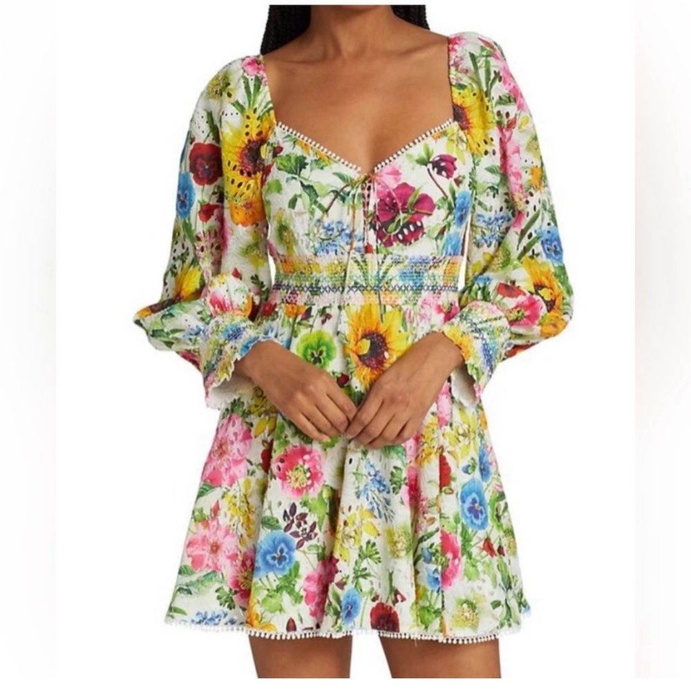 LIKE NEW! Alice + Olivia Crawford Sweetheart Eyelet Floral Mini Dress